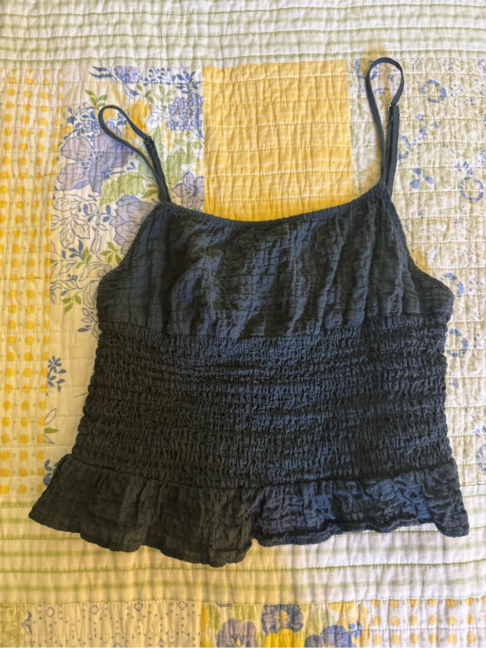 Zara Smocked Cami Tank Top Navy